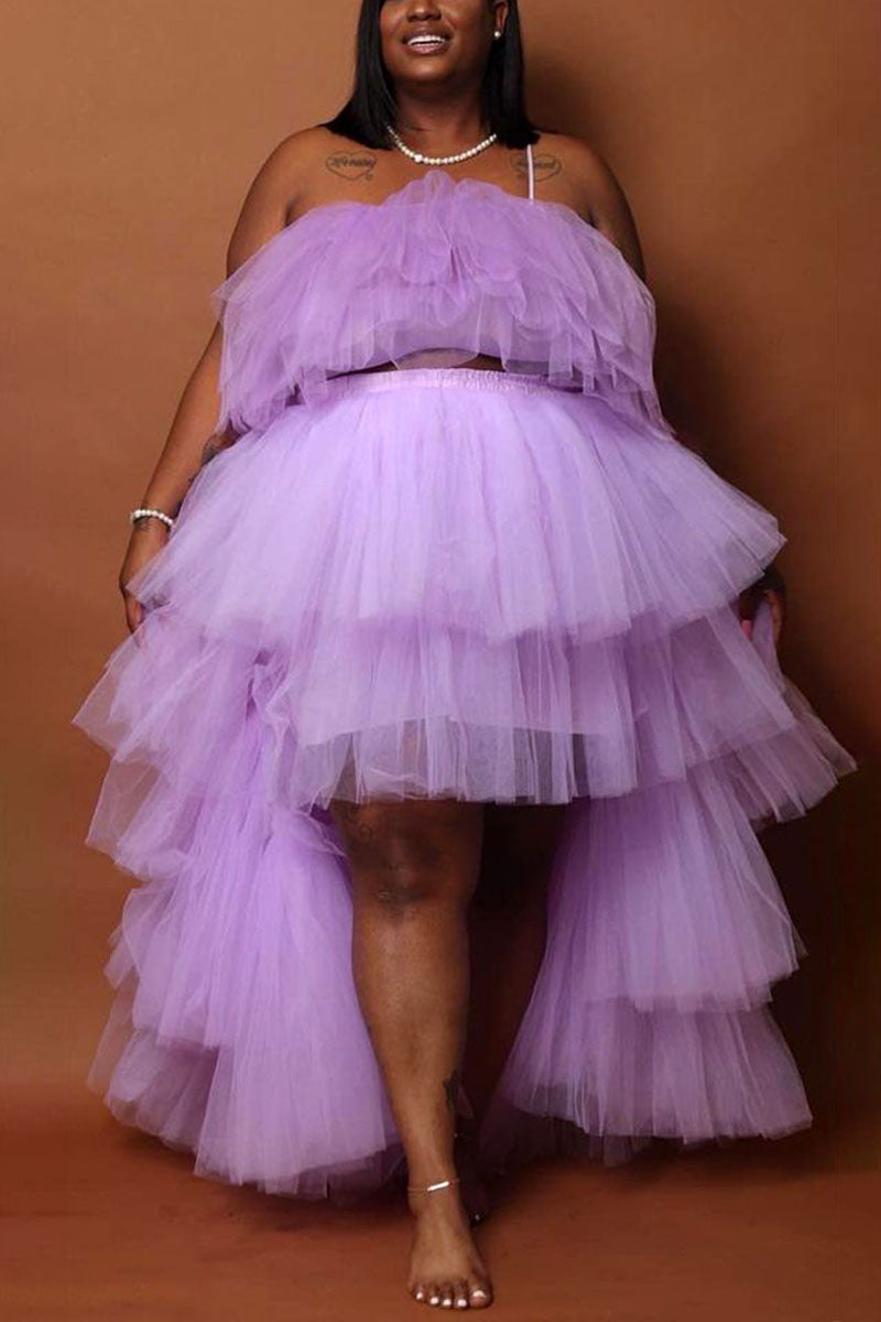 Online-clothing-plus-size-fluffy-tulle-irregular-solid-cake-skirt-dress