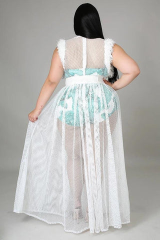 Sexy See Through Mesh Plus Size Dress(Without Belt)