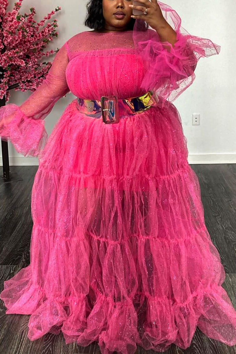 Online-clothing-plus-size-solid-sheer-ruffle-sleeve-maxi-dresses