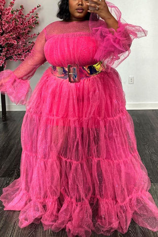 Online-clothing-plus-size-solid-sheer-ruffle-sleeve-maxi-dresses