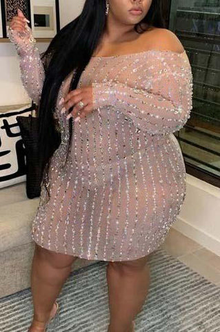 Online-clothing-plus-size-sheer-dresses-one-shoulder-sheer-sequin-dress