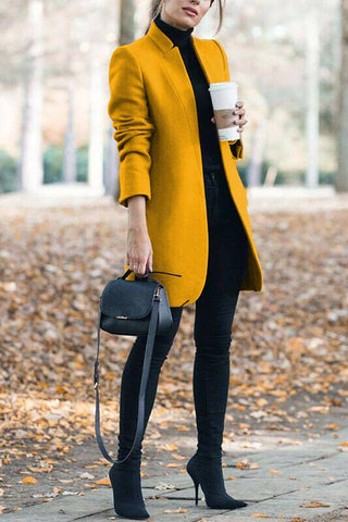 Elegant Fall Outfits Fashion Solid Color Stand-up Collar Coat