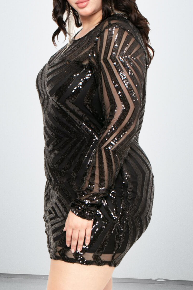Online-clothing-plus-size-sequined-see-through-mini-dress