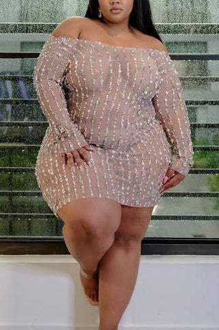Online-clothing-plus-size-sheer-dresses-one-shoulder-sheer-sequin-dress