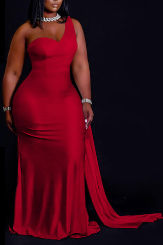 Online-clothing-plus-size-champagne-elegant-one-shoulder-dress-maxi-dress