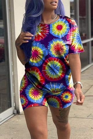 Fashion Tie-Dyed Print Casual Shorts Two-Pieces