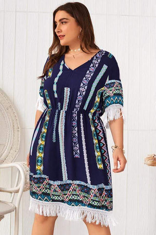 Casual Tassel Printed V-Neck Dress