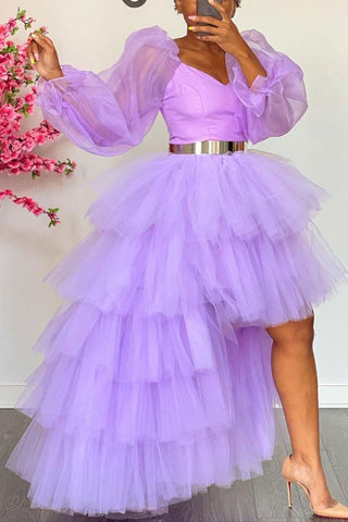 Plus Size Fluffy Tulle Irregular Solid Cake Skirt Dress