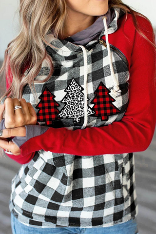 Christmas Plaid Patchwork Hooded Sweatshirt