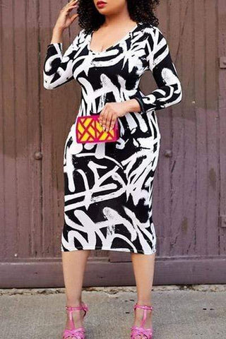 Plus Size High-waist Slim Printed Dress