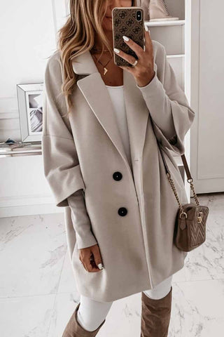 Solid Color Lapel Coat With Pocket And Buttons