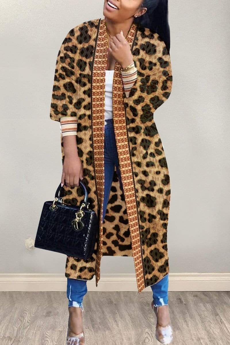 Leopard print cardigan coat