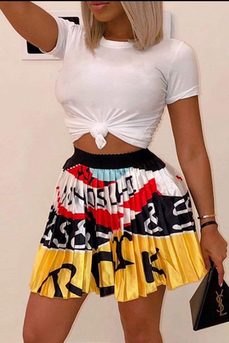 Fashion Sexy  Print Pleated  Skirt