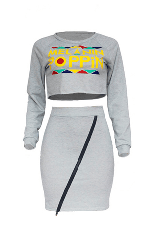 Euramerican Letters Printed Skirt Set