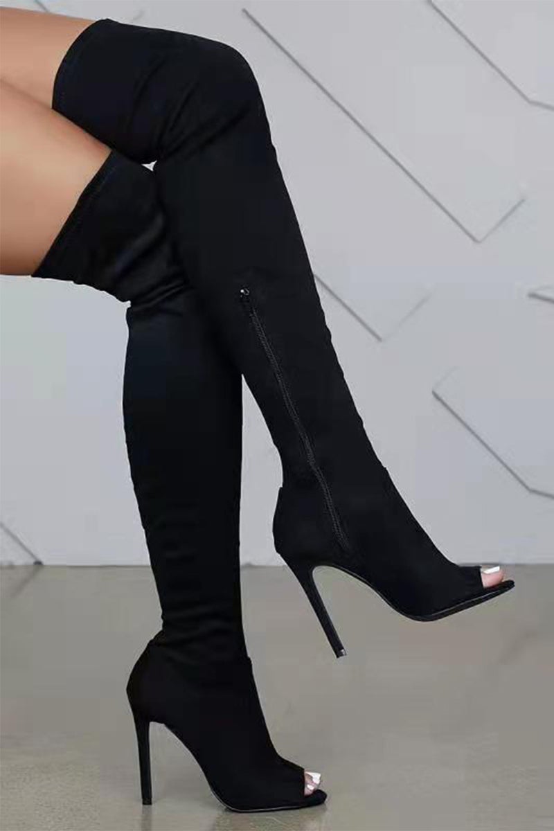 Over-the-knee Solid Stretchy Pointed Heels Female Boots