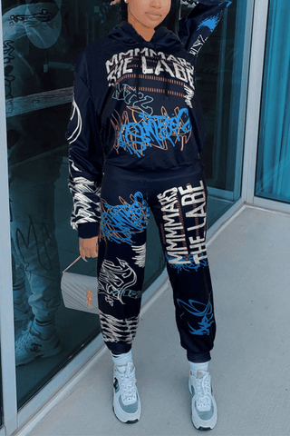 Fashion Casual Regular Print Hoodie Two Pieces
