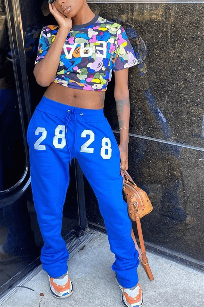 Fashion Casual Regular Letter Print Trousers