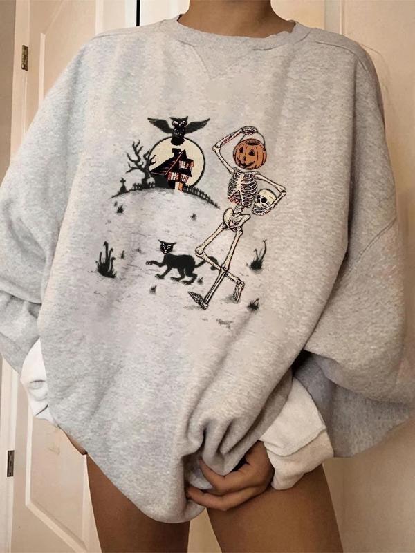 Halloween Skull Pumpkin Print Sweatshirt