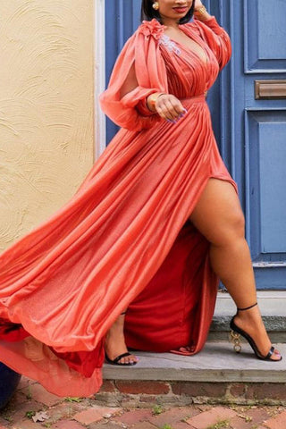 Online-clothing-plus-size-plain-dresses-lantern-sleeve-dress