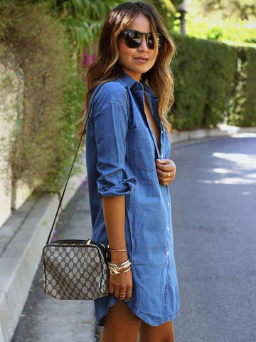 Casual Denim Shirt Female Long-sleeved Plus Size Dress
