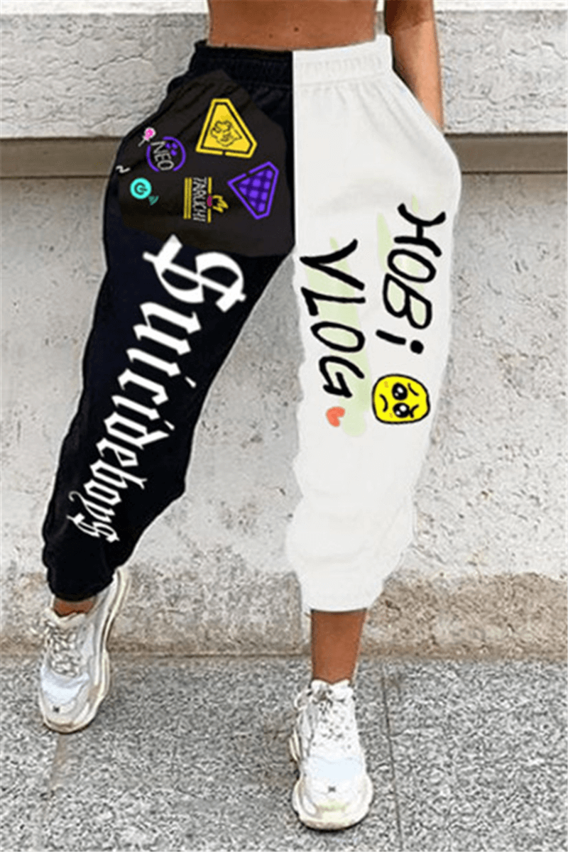 Fashion Casual Regular Letter Print Patchwork Trousers