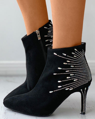 Casual Rhinestone Sequin Stiletto Ankle Boot