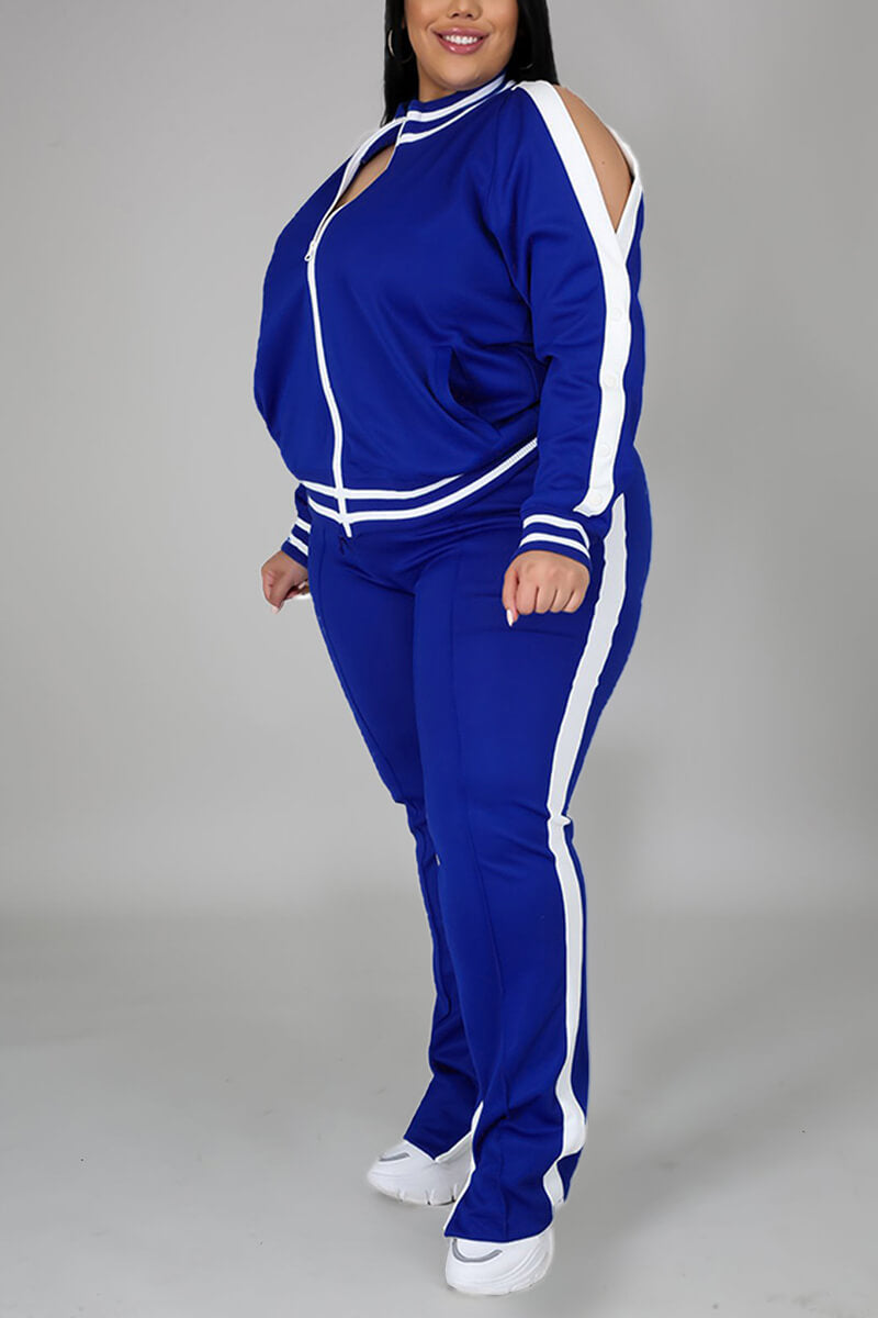 Free-shipping-online-clothing-plus-size-cold-shoulder-striped-top-slit-sweatpants-jogger-outfit-matching-set