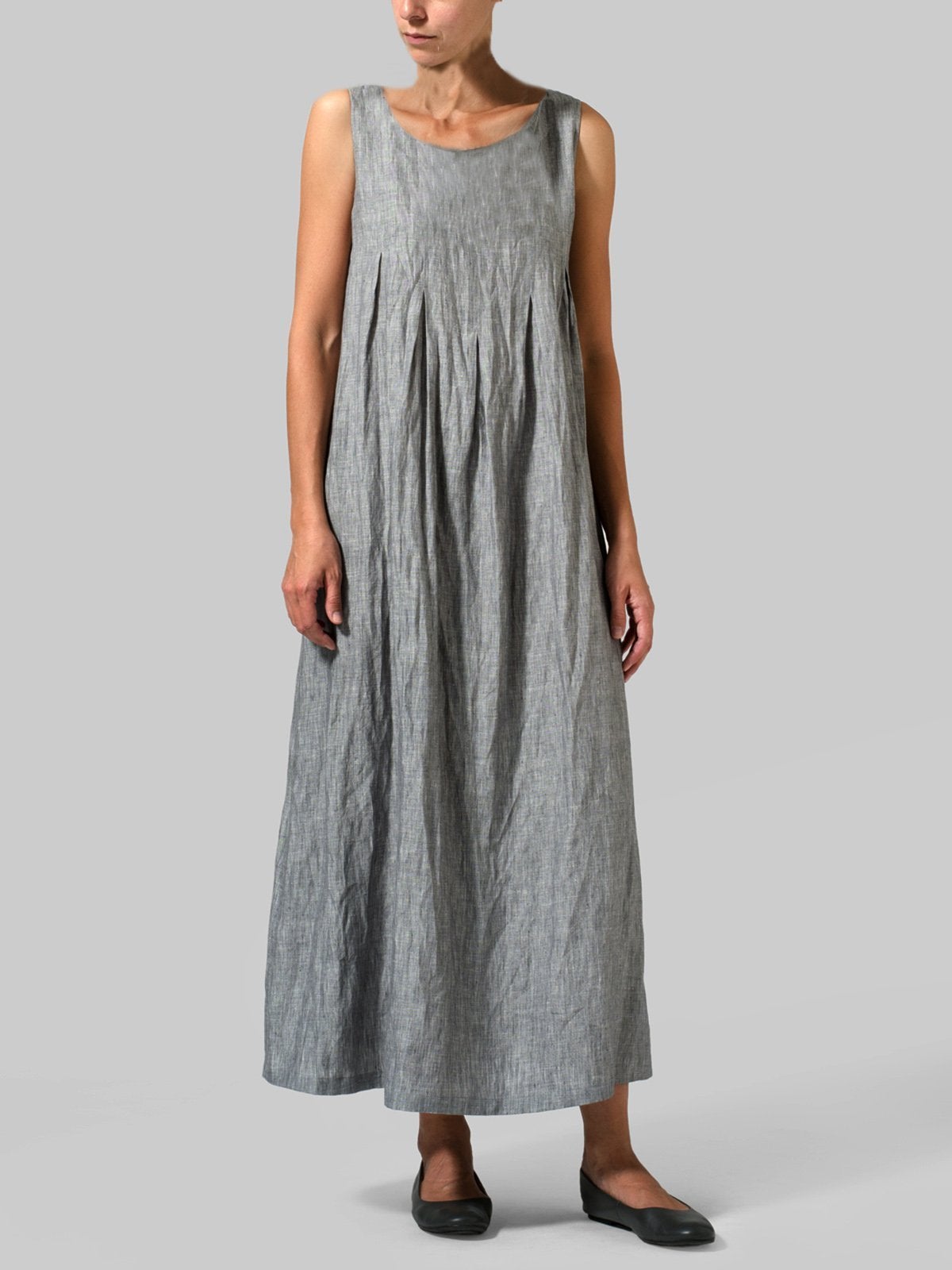 Round Neck Plain Casual Cotton-Blend Casualdress