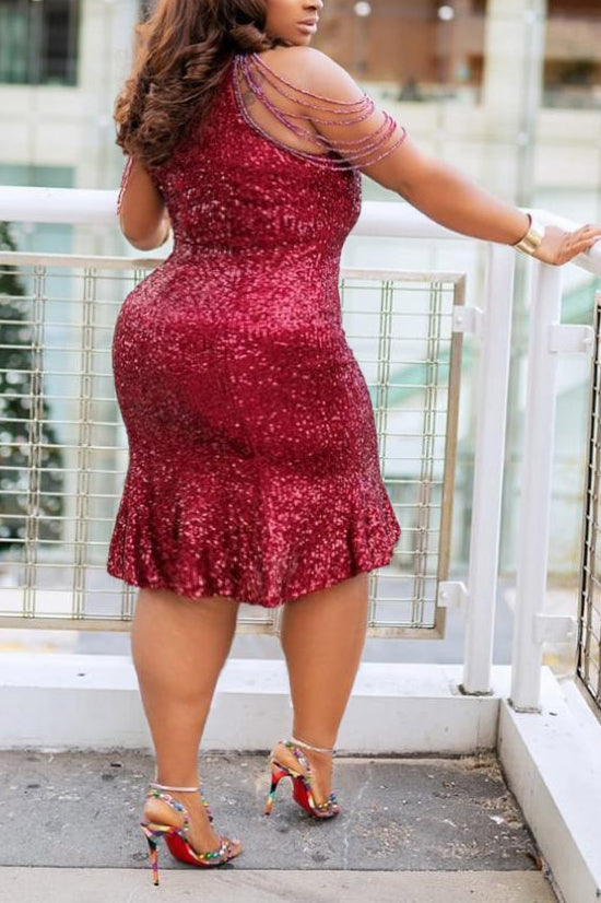 Online-clothing-plus-size-sequin-dresses-beaded-sequin-knee-length-dress