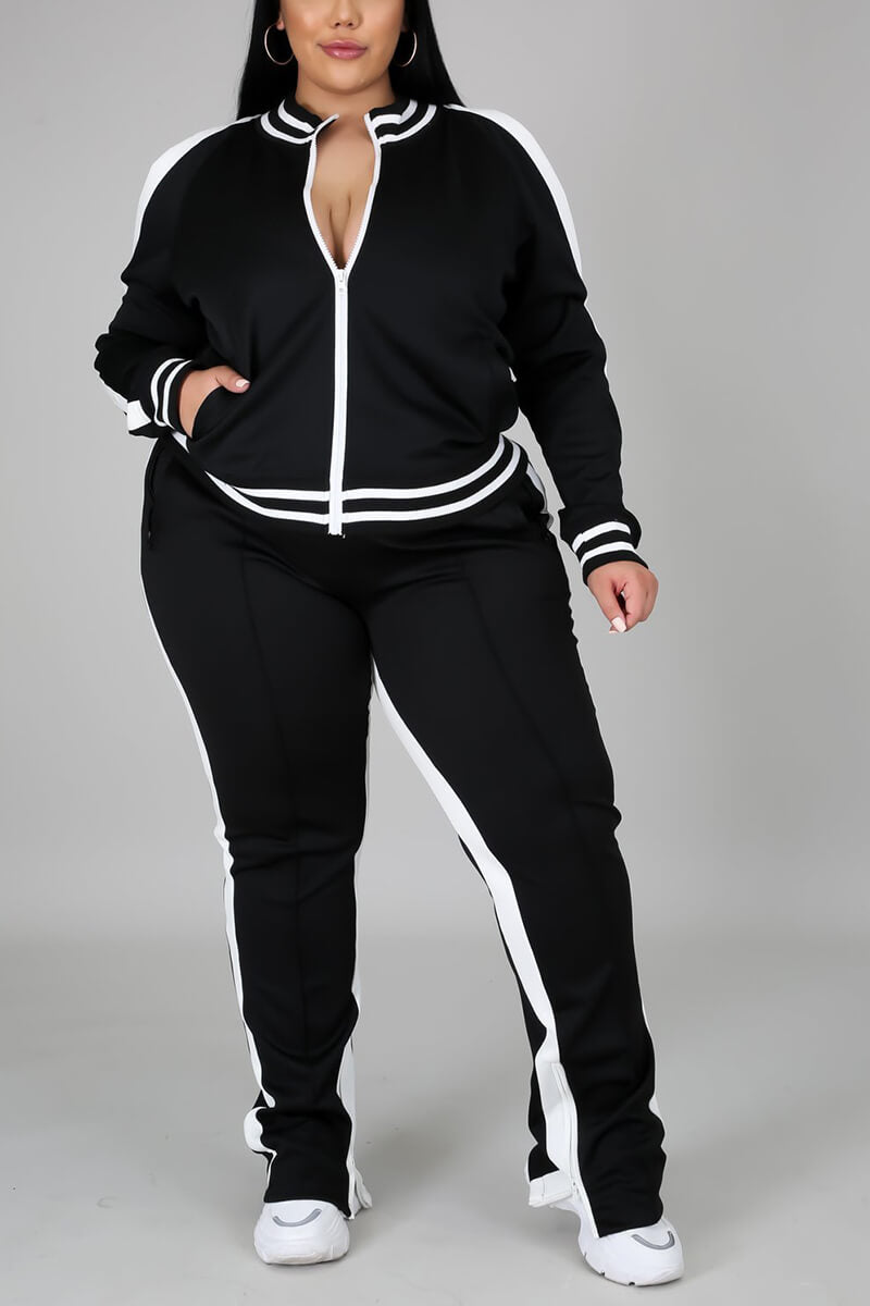 Free-shipping-online-clothing-plus-size-cold-shoulder-striped-top-slit-sweatpants-jogger-outfit-matching-set
