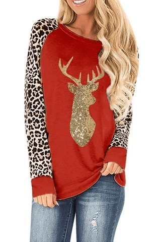 Christmas Sequin Reindeer Leopard T-Shirt