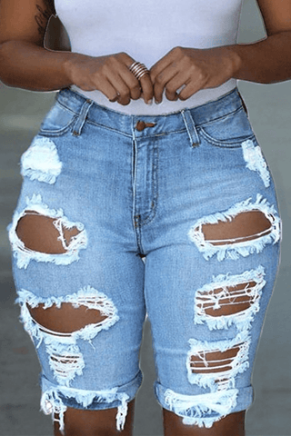 Fashion Sexy Tight Ripped Denim Shorts