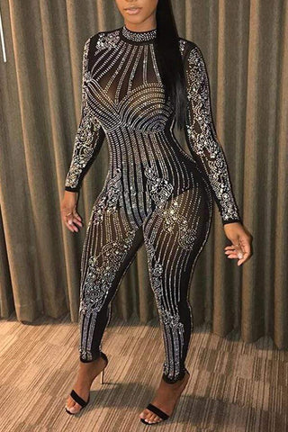Sexy See-Through Hot Drilling Decorative Jumpsuits