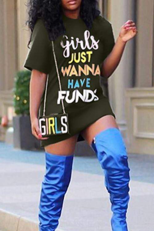 Casual  Letters Printed Mini Dress