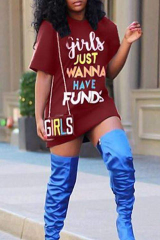 Casual  Letters Printed Mini Dress