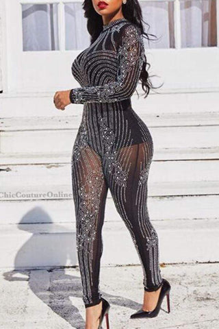 Sexy See-Through Hot Drilling Decorative Jumpsuits