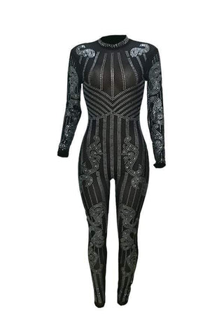 Sexy See-Through Hot Drilling Decorative Jumpsuits