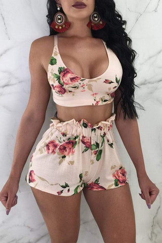 Sexy  Floral Printed Bow Shorts Set
