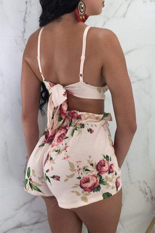 Sexy  Floral Printed Bow Shorts Set