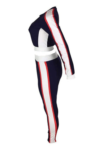 Round Neck Patchwork Pants Set