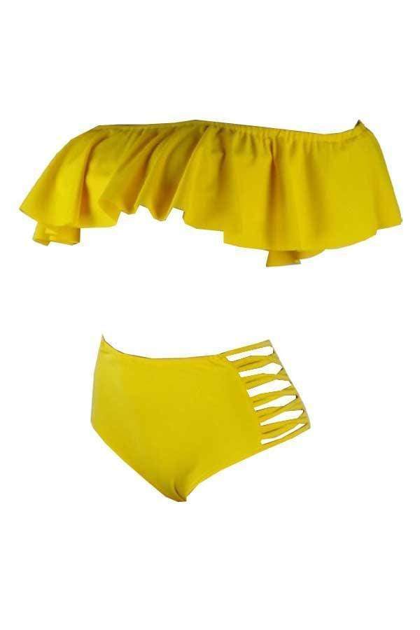 VogueRegion Pretty Bateau Neck Flounce Two-piece Swimwears - VogueRegion