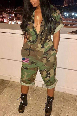 Euramerican Camouflage Printed One-piece Jumpsuit