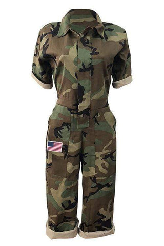 Euramerican Camouflage Printed One-piece Jumpsuit
