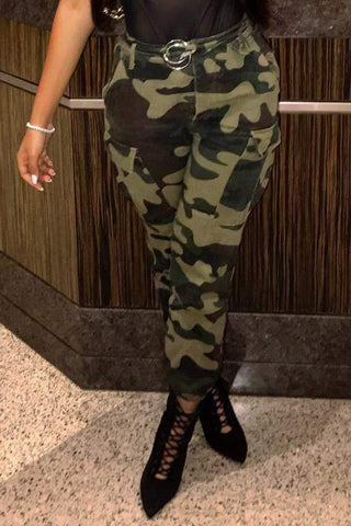 VogueRegion Casual Mid Waist Camouflage Printed Pants - VogueRegion