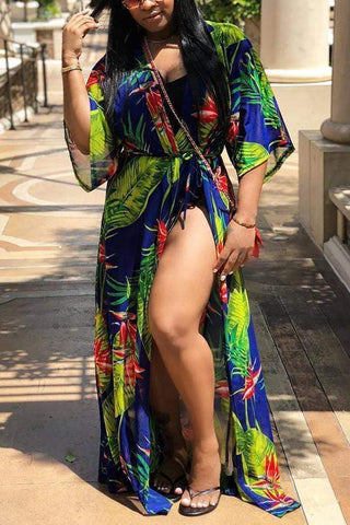 VogueRegion Casual Leaf Printed Swimwears(With Cover-Ups) - VogueRegion