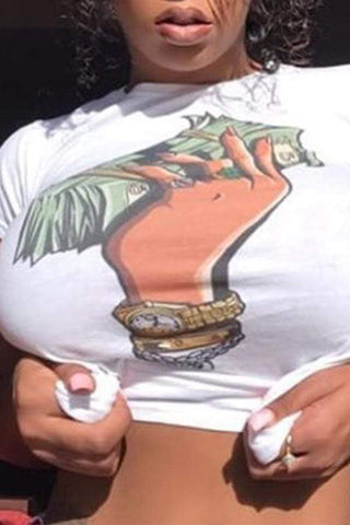 Casual Round Neck Cartoon Printed  T-shirt
