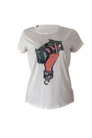 Casual Round Neck Cartoon Printed  T-shirt