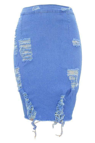 Trendy Broken Holes Light Sheath Denim Knee Length Skirts