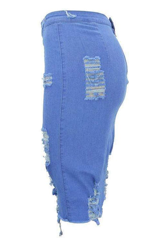 Trendy Broken Holes Light Sheath Denim Knee Length Skirts