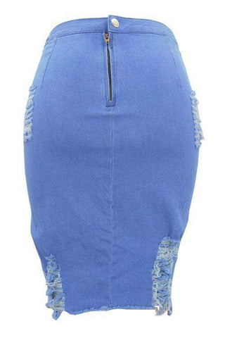 Trendy Broken Holes Light Sheath Denim Knee Length Skirts